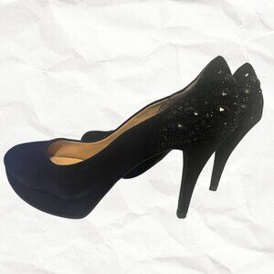 Gianni Bini Black Platform Heels with Black Rhinestones - Sz. 9.5